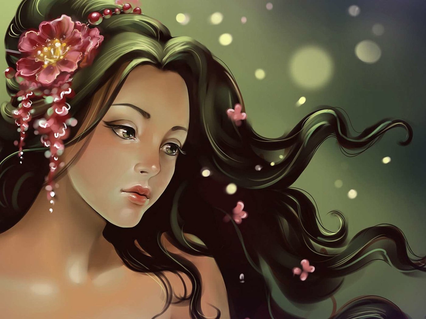 Обои цветы, девушка, волосы, ветер, flowers, girl, hair, the wind разрешение 1920x1200 Загрузить