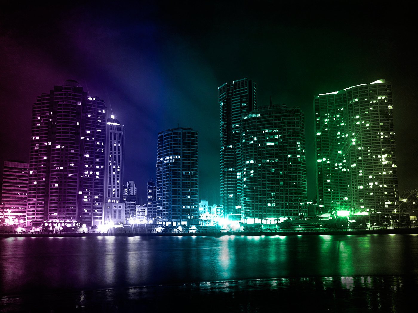 Обои свет, небоскребы, залив, ночной город, light, skyscrapers, bay, night city разрешение 1920x1200 Загрузить