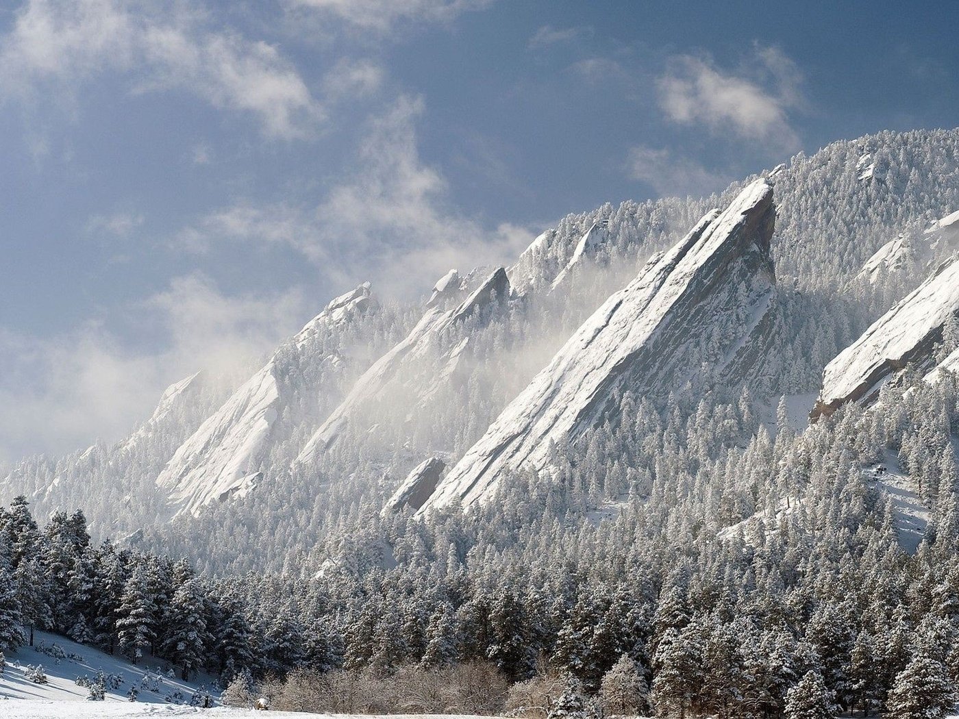 Обои деревья, горы, снег, зима, trees, mountains, snow, winter разрешение 1920x1080 Загрузить