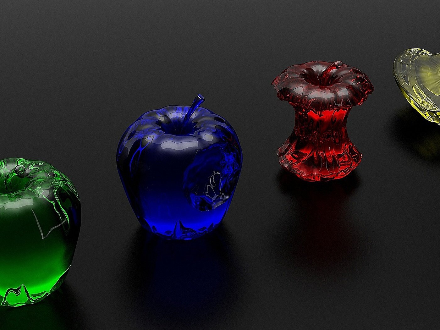 Обои разноцветные яблоки из стекла, colourful apples of glass разрешение 2560x1440 Загрузить