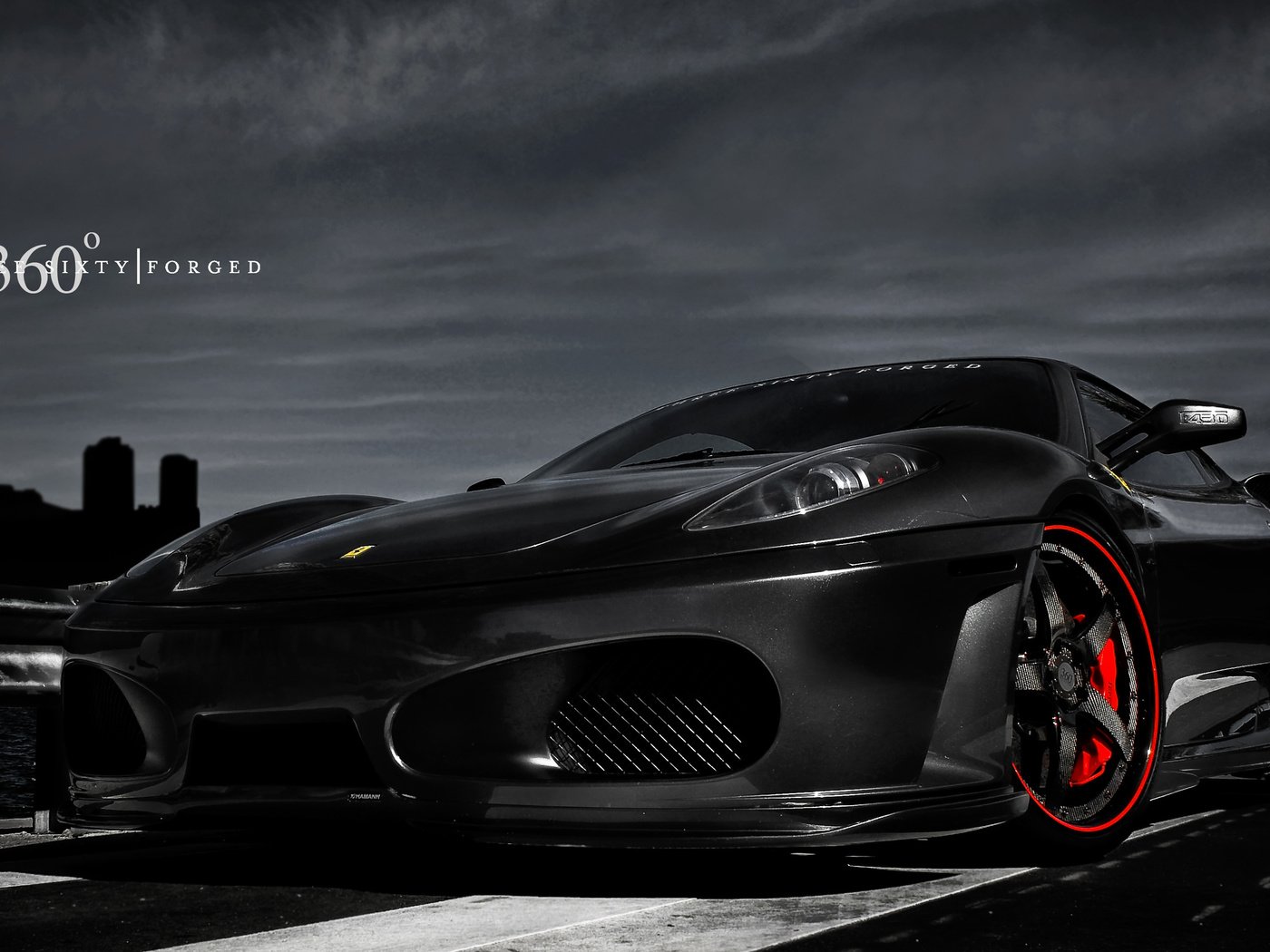 Обои небо, ночь, город, черный ferrari, ferrari f-430, 360 forged, the sky, night, the city, black ferrari разрешение 2560x1600 Загрузить