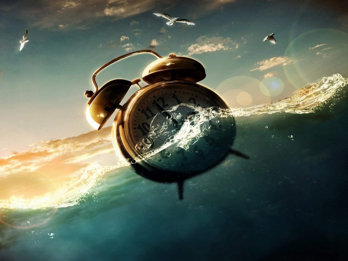 Обои будильник в воде, alarm clock in water разрешение 2560x1600 Загрузить