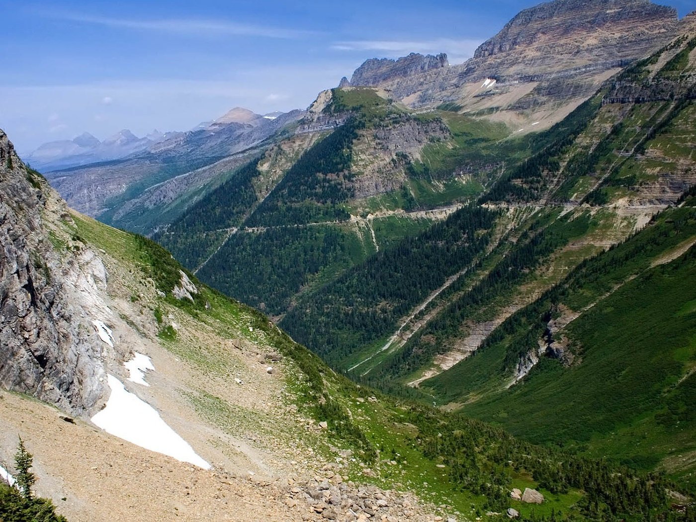 Обои горы, скалы, лес, склон, сша, ущелье, монтана, глейшер, mountains, rocks, forest, slope, usa, gorge, montana, glacier разрешение 1920x1080 Загрузить