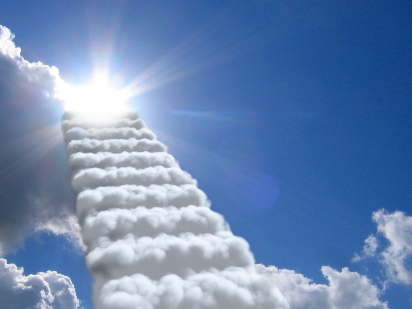 Обои небо, облака, солнце, лестница в небе, the sky, clouds, the sun, stairs in the sky разрешение 2500x1563 Загрузить