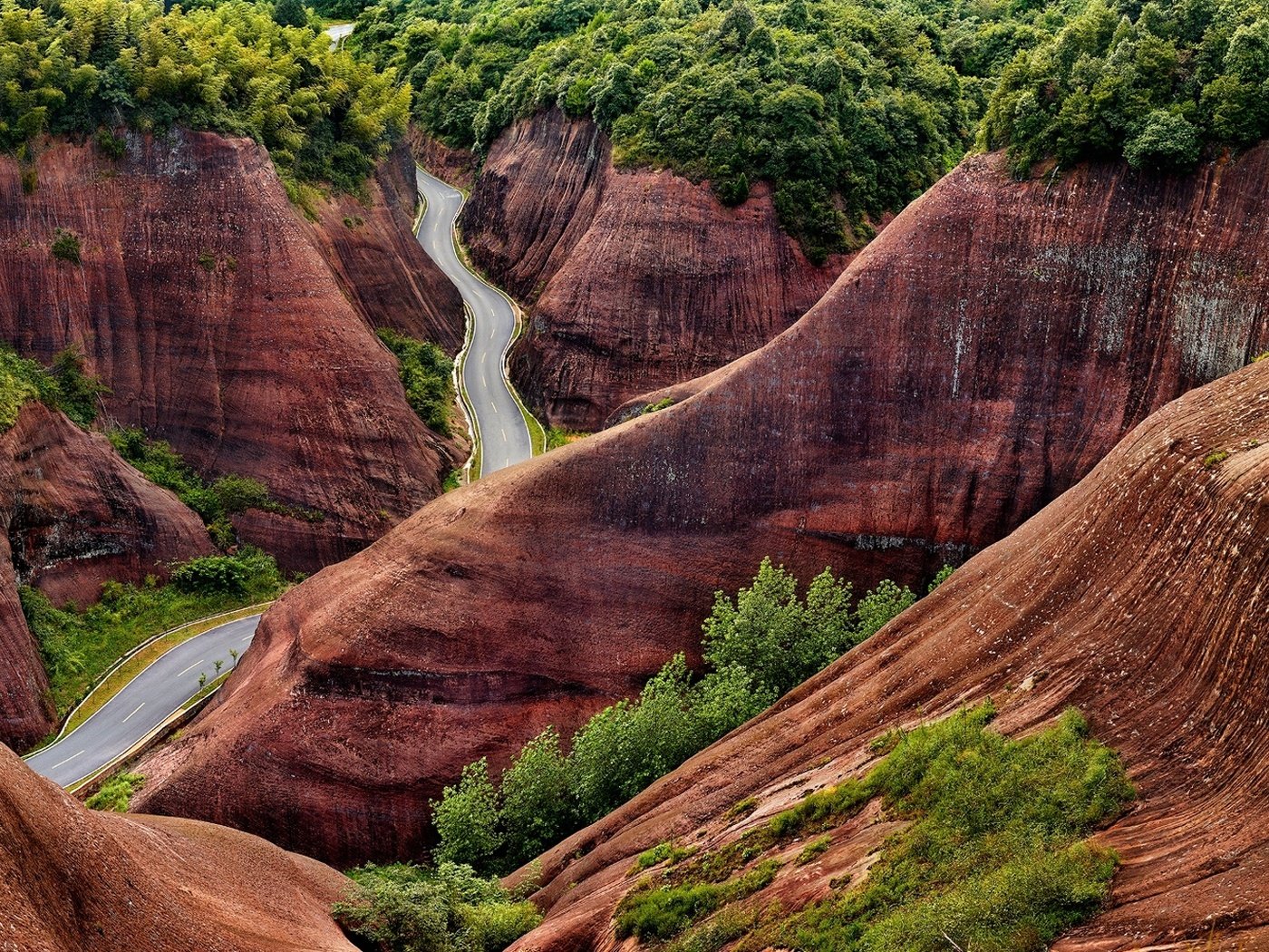 Обои дорога, деревья, холмы, китай, road, trees, hills, china разрешение 1920x1080 Загрузить