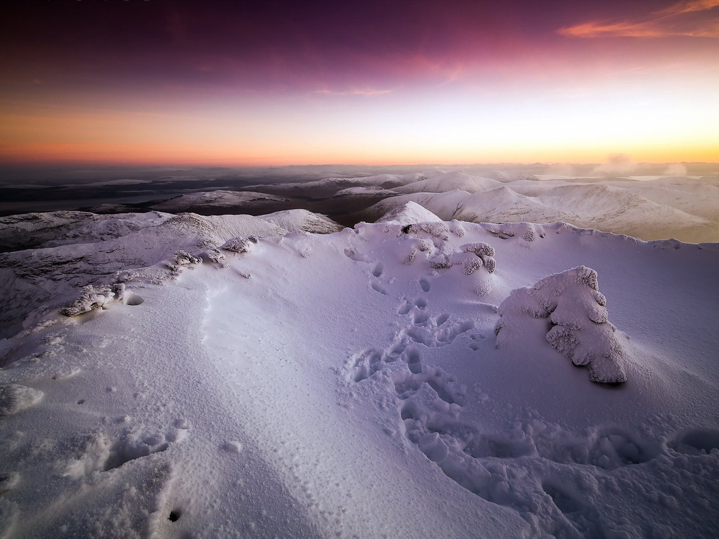 Обои горы, снег, закат, пейзаж, mountains, snow, sunset, landscape разрешение 1920x1200 Загрузить