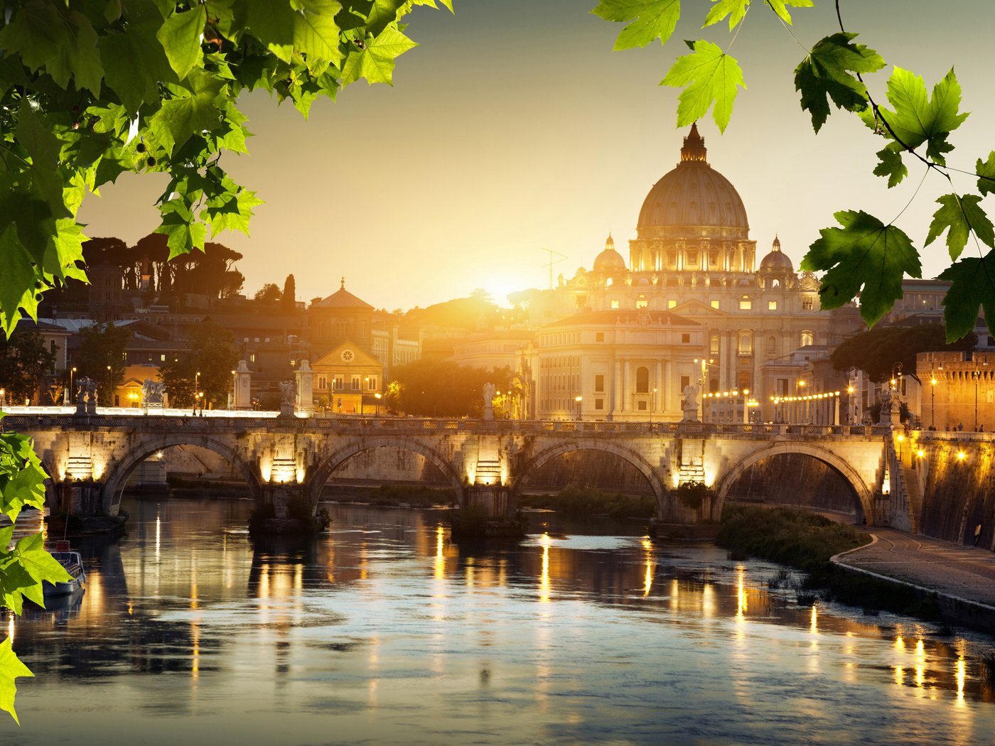 Обои огни, отражение, мост, город, италия, рим, lights, reflection, bridge, the city, italy, rome разрешение 2880x1800 Загрузить