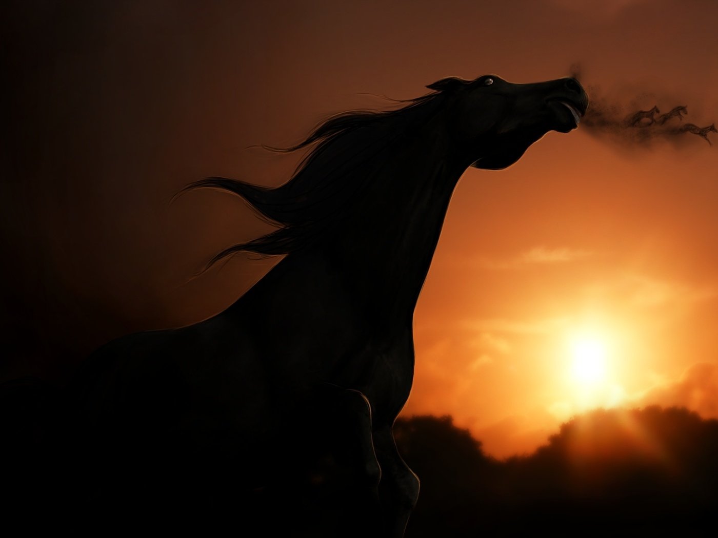 Обои небо, лошадь, закат, взгляд, тень, рендеринг, the sky, horse, sunset, look, shadow, rendering разрешение 2000x1235 Загрузить