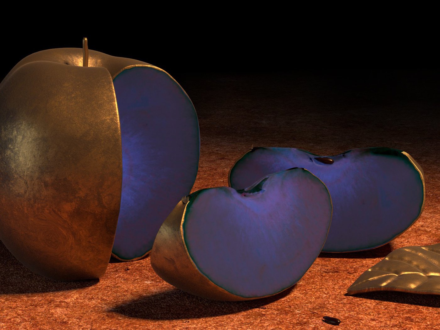 Обои металл, яблоко, синее, 3д, metal, apple, blue, 3d разрешение 1920x1080 Загрузить