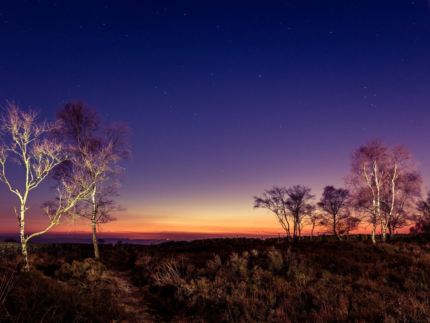 Обои небо, деревья, вечер, закат, великобритания, peak district, the sky, trees, the evening, sunset, uk разрешение 2880x1728 Загрузить