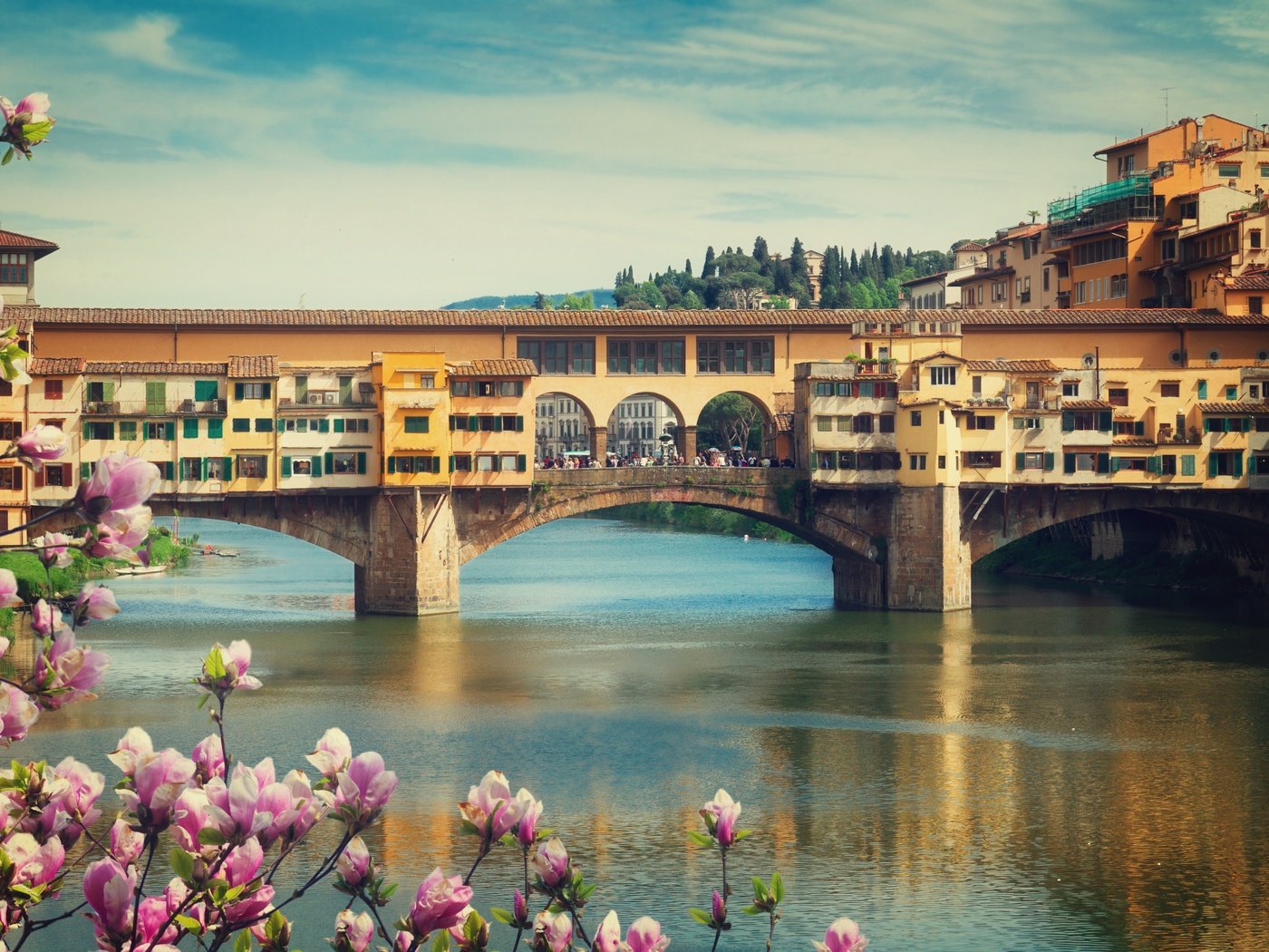 Обои цветение, ponte vecchio, панорама, мост, город, италия, весна, флоренция, европа, flowering, panorama, bridge, the city, italy, spring, florence, europe разрешение 5040x3416 Загрузить