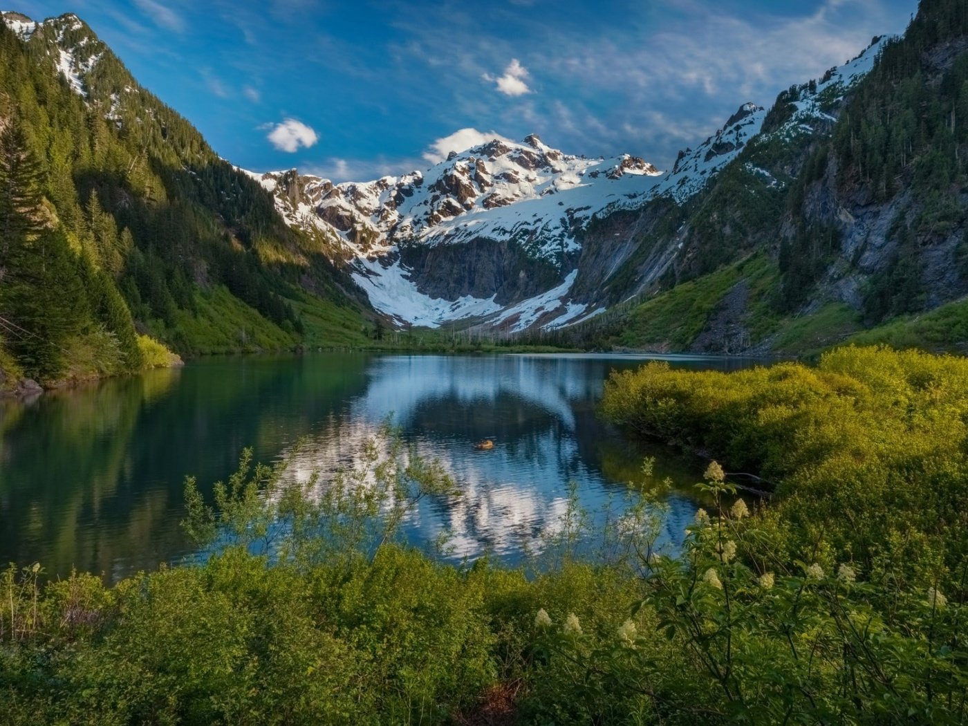 Обои трава, вечер, озеро, горы, снег, природа, отражения, лето, grass, the evening, lake, mountains, snow, nature, reflection, summer разрешение 1920x1200 Загрузить