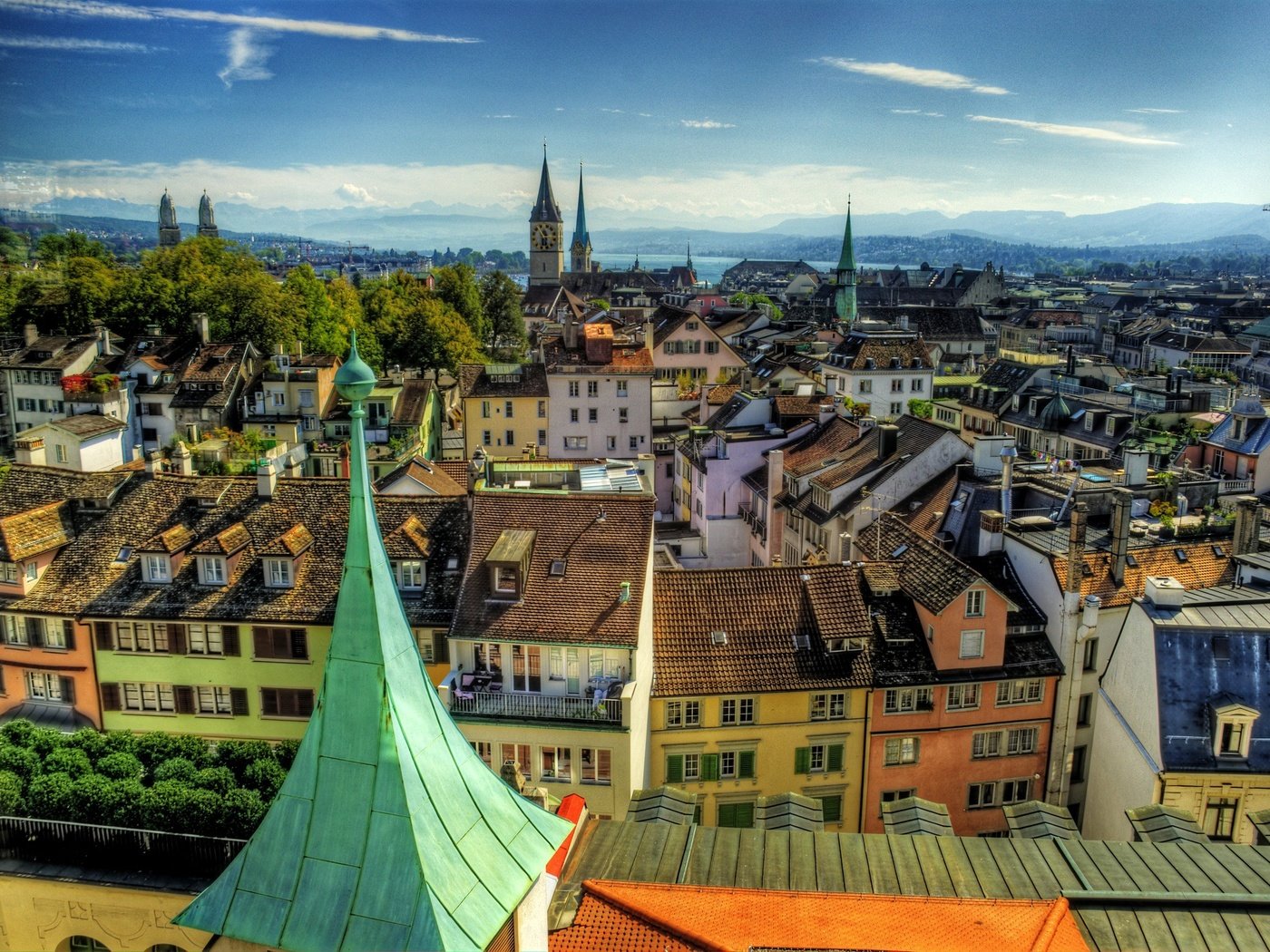 Обои панорама, город, швейцария, здания, цюрих, panorama, the city, switzerland, building, zurich разрешение 2238x1600 Загрузить