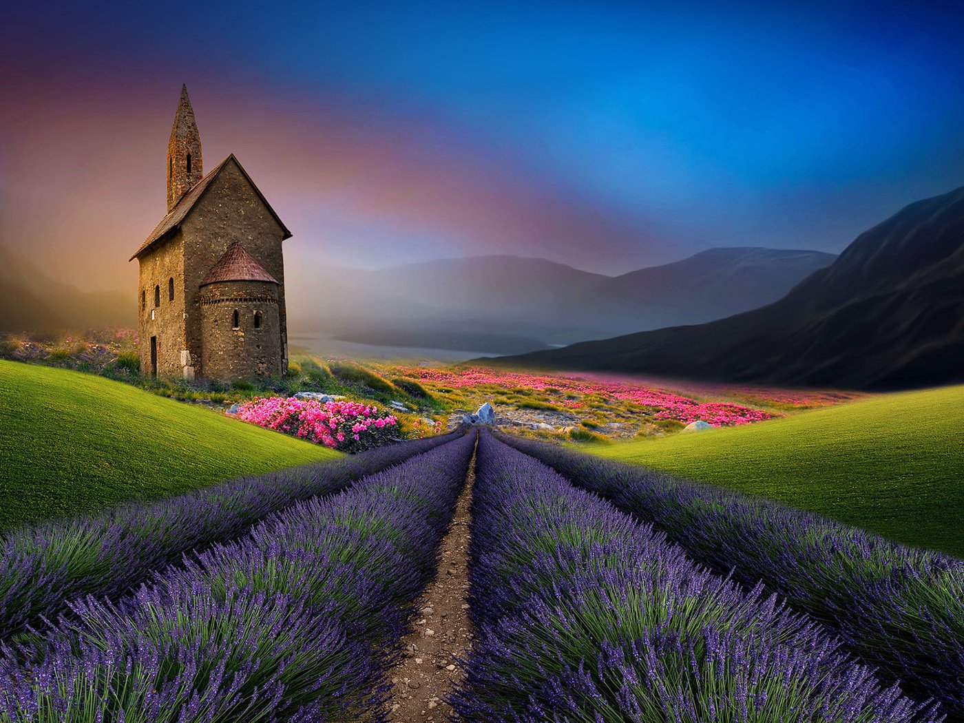 Обои природа, пейзаж, поле, лаванда, замок, дом, nature, landscape, field, lavender, castle, house разрешение 1920x1200 Загрузить