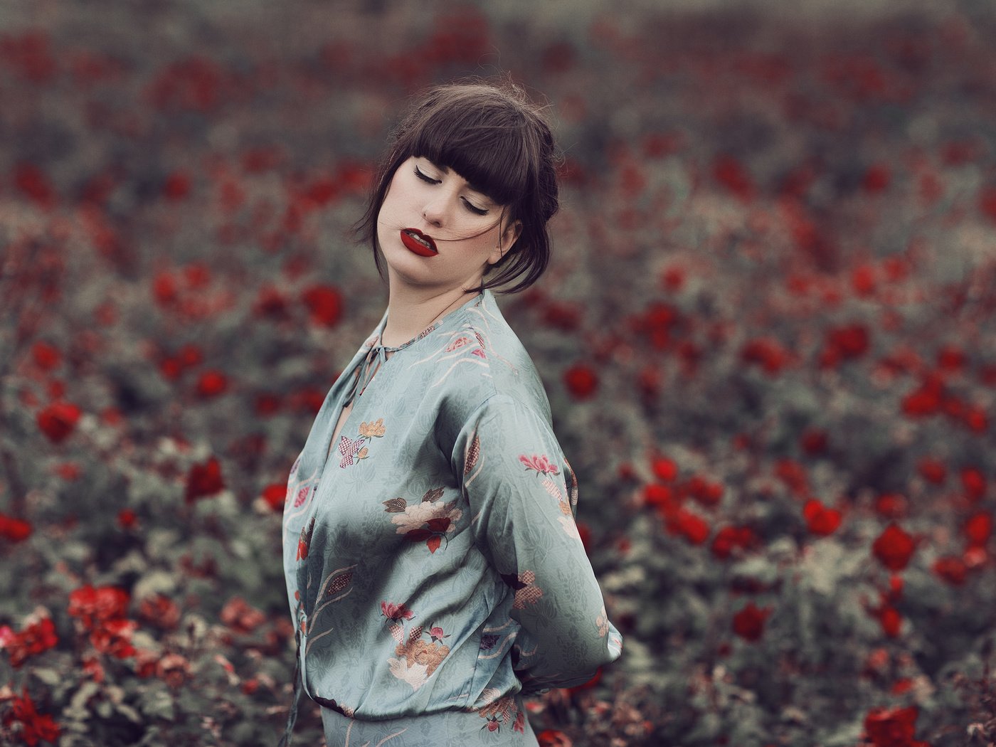 Обои цветы, девушка, волосы, губы, лицо, закрытые глаза, mara saiz, flowers, girl, hair, lips, face, closed eyes разрешение 2048x1365 Загрузить