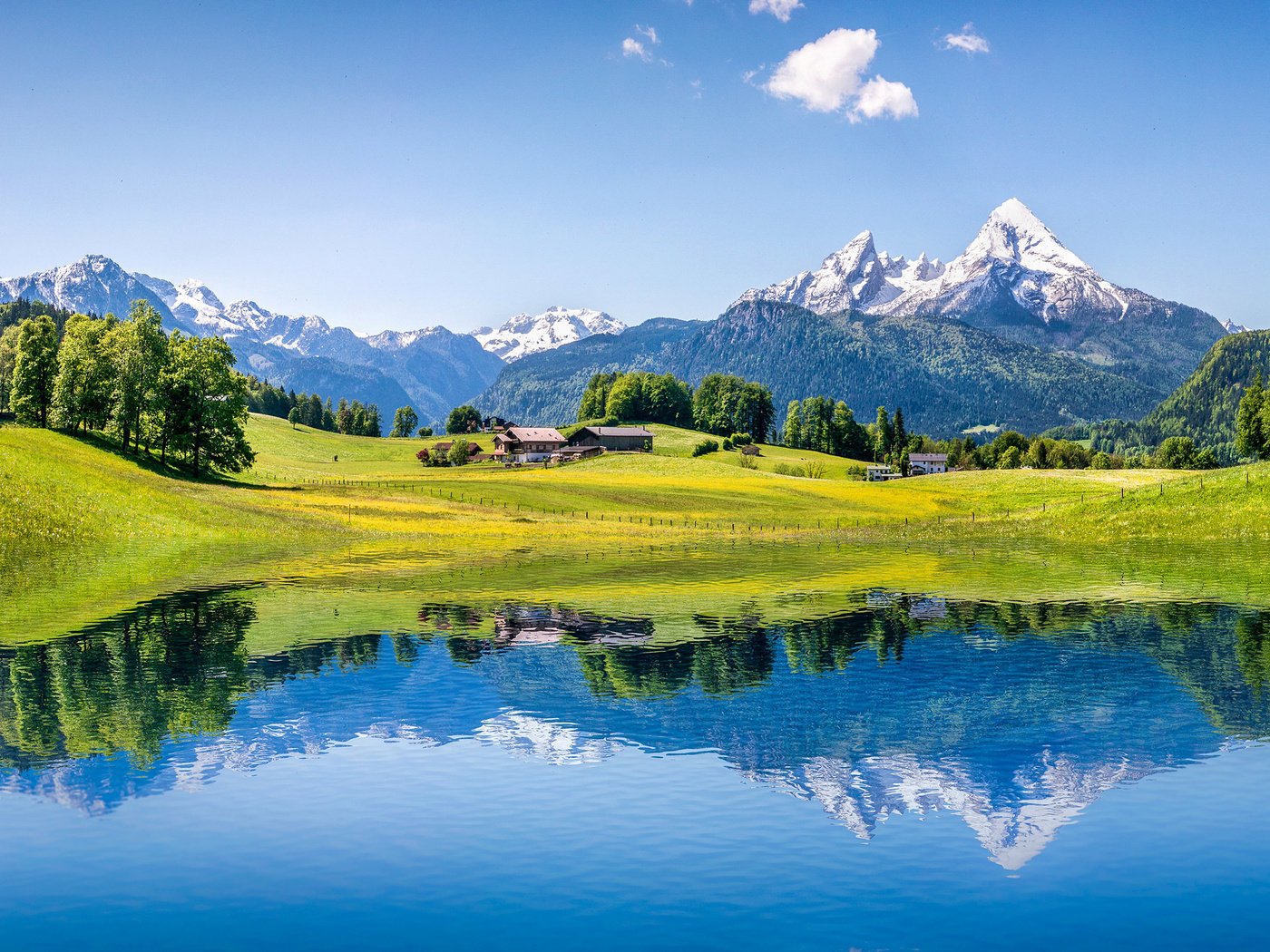 Обои небо, облака, деревья, озеро, горы, отражение, альпы, the sky, clouds, trees, lake, mountains, reflection, alps разрешение 2880x1800 Загрузить