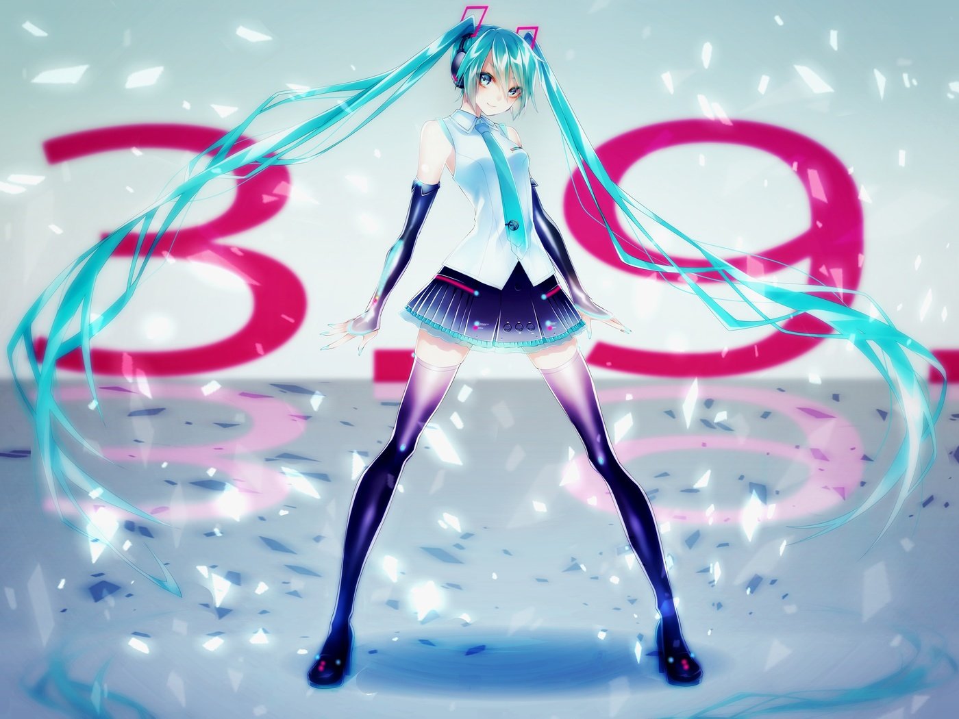 Обои девушка, аниме, вокалоид, twintails, со стоящим, мику хацунэ, aqua hair, girl, anime, vocaloid, standing, hatsune miku разрешение 4500x3000 Загрузить