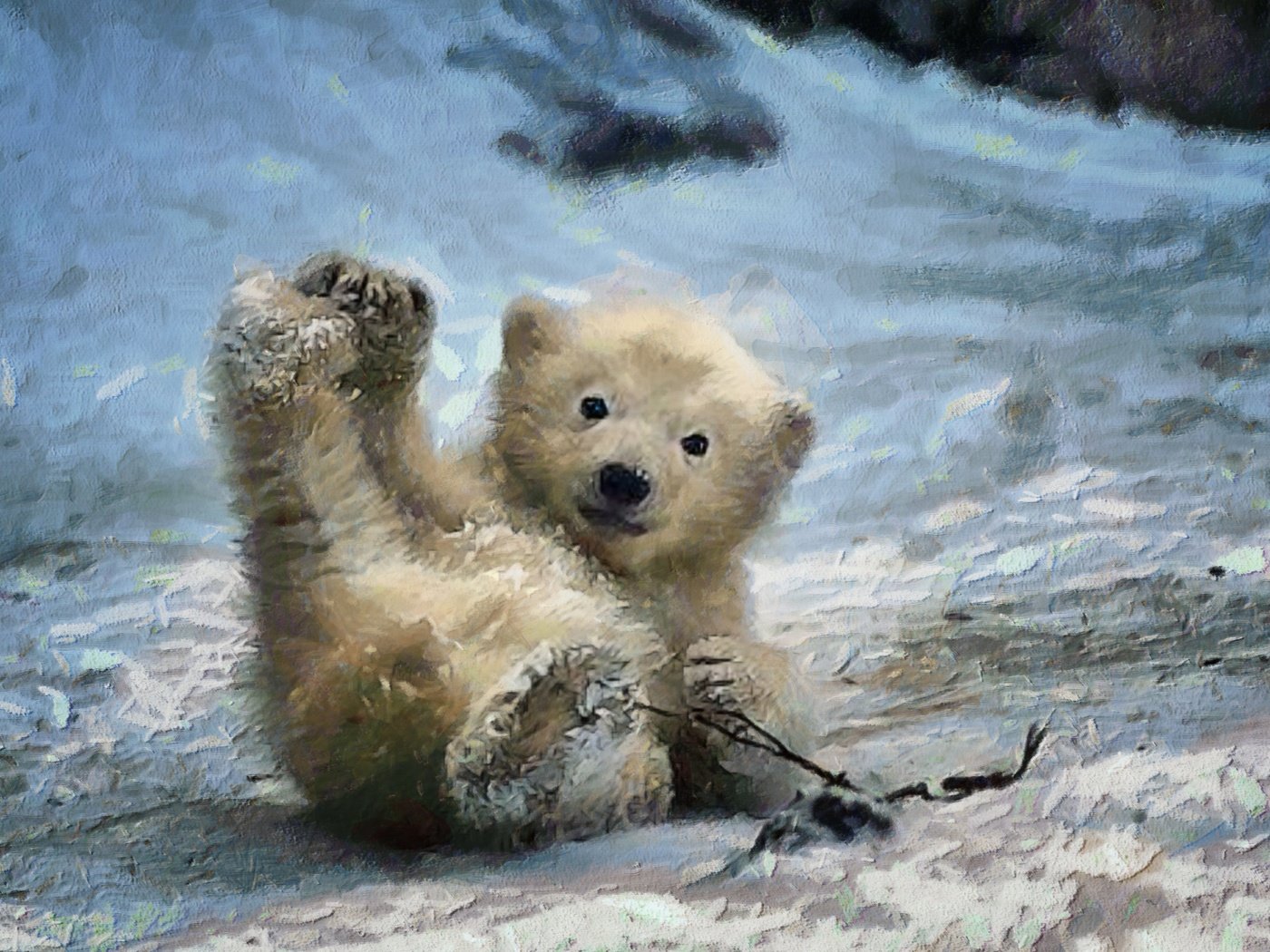 Обои арт, зима, медведь, живопись, медвежонок, art, winter, bear, painting разрешение 2880x1800 Загрузить