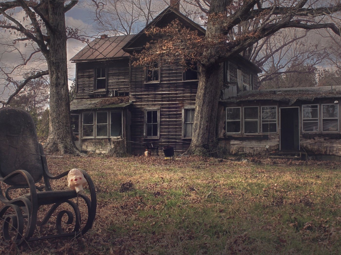 Обои деревья, развалины, дом, старый, ферма, кресло-качалка, trees, the ruins, house, old, farm, rocking chair разрешение 1920x1200 Загрузить