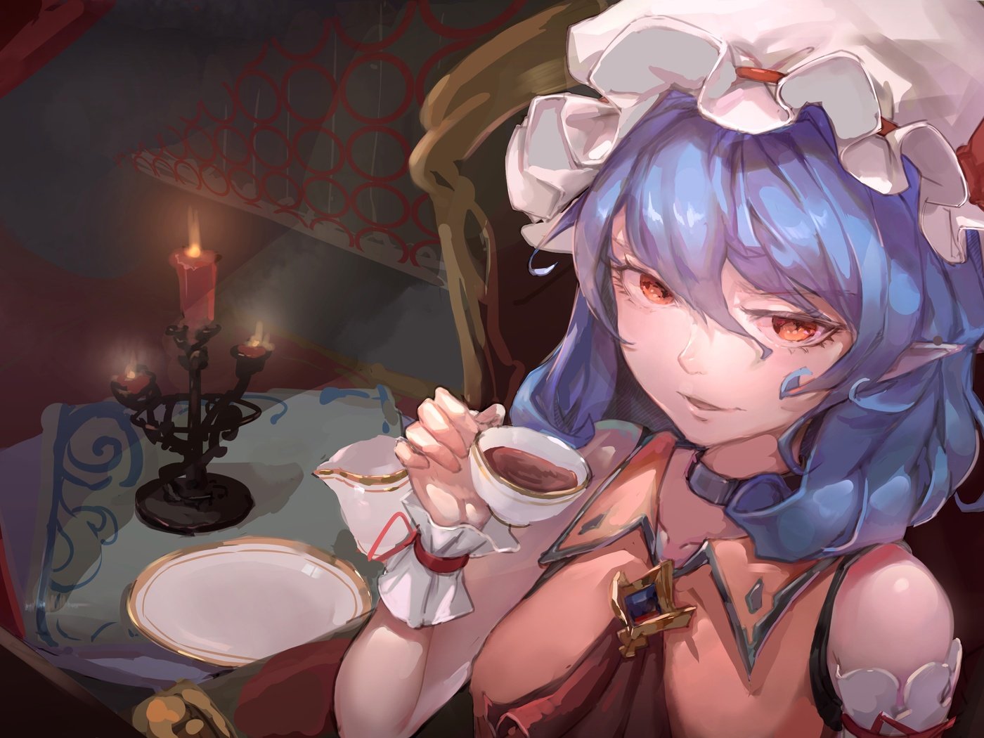 Обои кофе, remilia scarlet, глаза голубые, тохо, elf ears, coffee, blue eyes, touhou разрешение 5748x3474 Загрузить