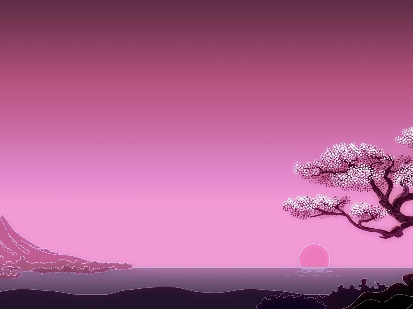 Обои арт, солнце, дерево, море, гора, япония, минимализм, art, the sun, tree, sea, mountain, japan, minimalism разрешение 1920x1080 Загрузить