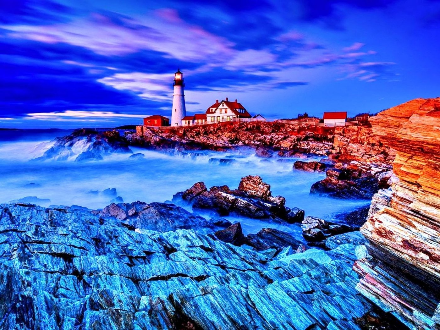 Обои камни, волны, море, маяк, stones, wave, sea, lighthouse разрешение 1920x1080 Загрузить