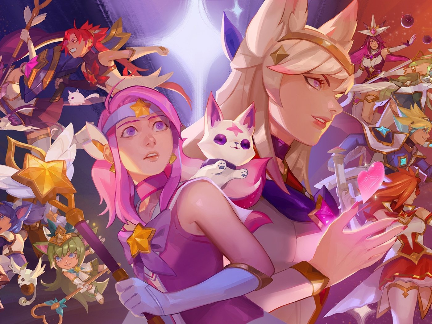 Обои lux, lulu, poppy, syndra, miss fortune, ahri, лига легенд, janna, jinx, soraka, ezreal, star guardians, league of legends, soraka is разрешение 1920x1080 Загрузить