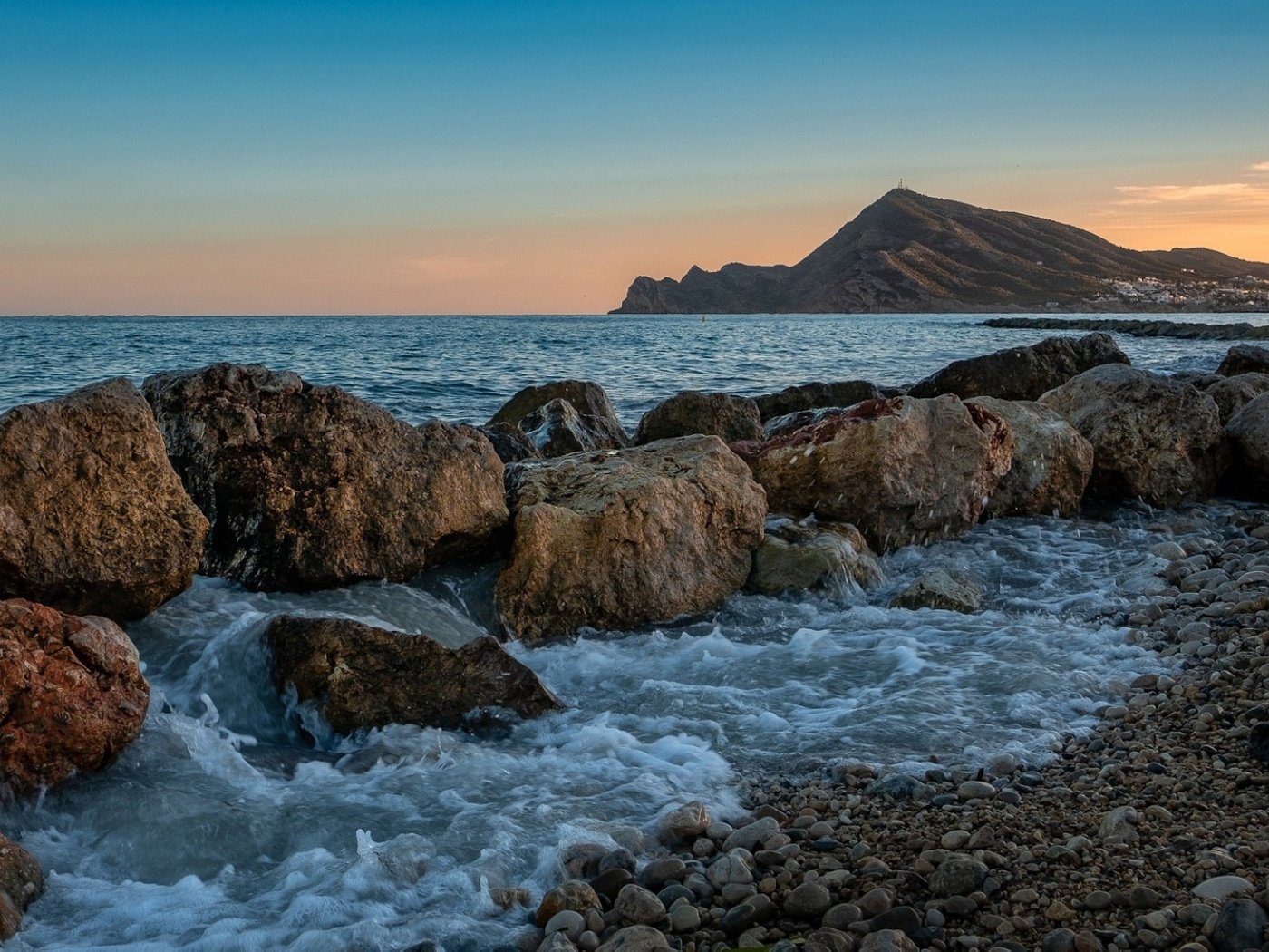 Обои закат, море, побережье, испания, sunset, sea, coast, spain разрешение 2141x1100 Загрузить