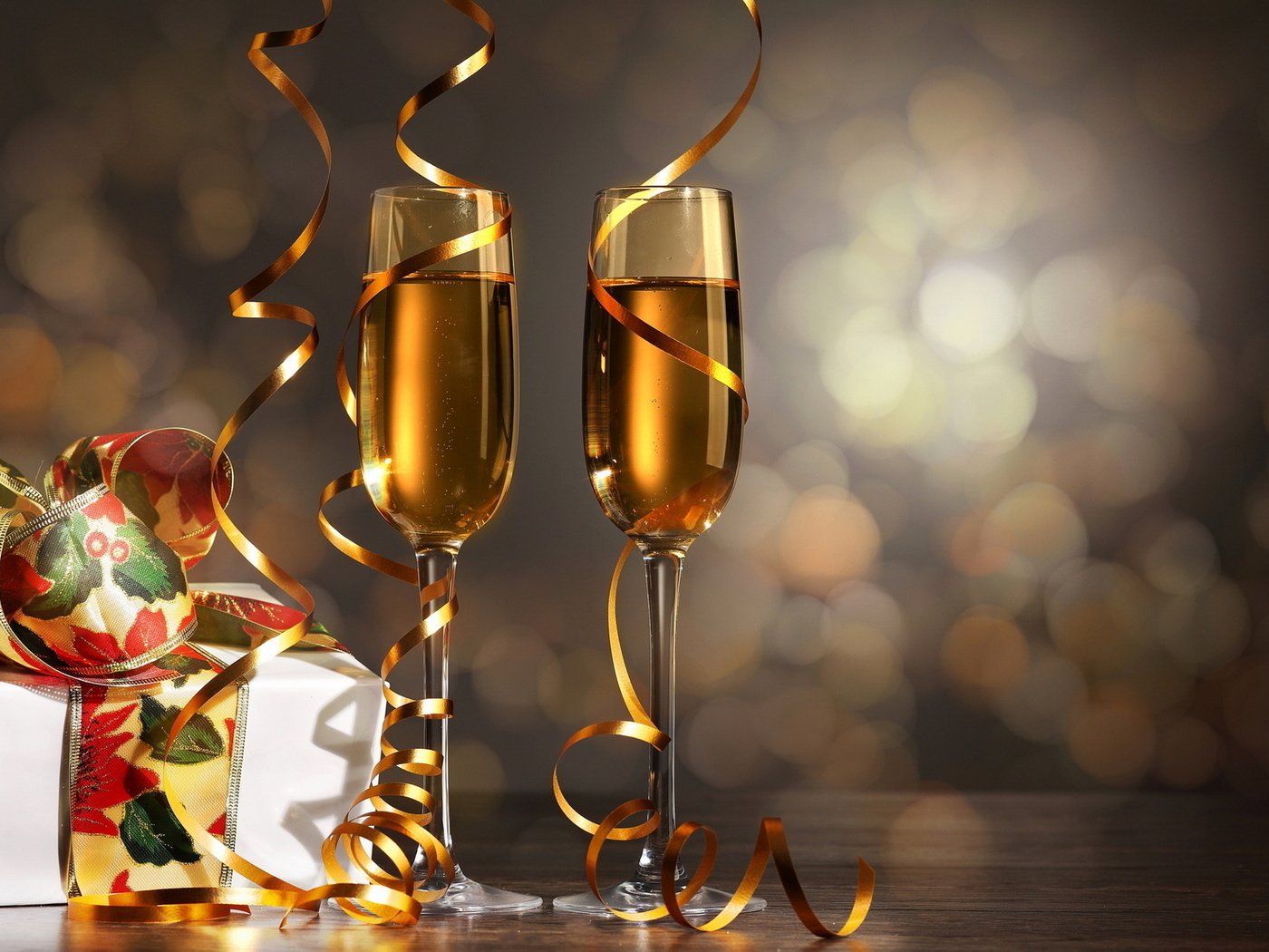 Обои новый год, бокалы, подарок, праздник, коробка, шампанское, new year, glasses, gift, holiday, box, champagne разрешение 1920x1200 Загрузить