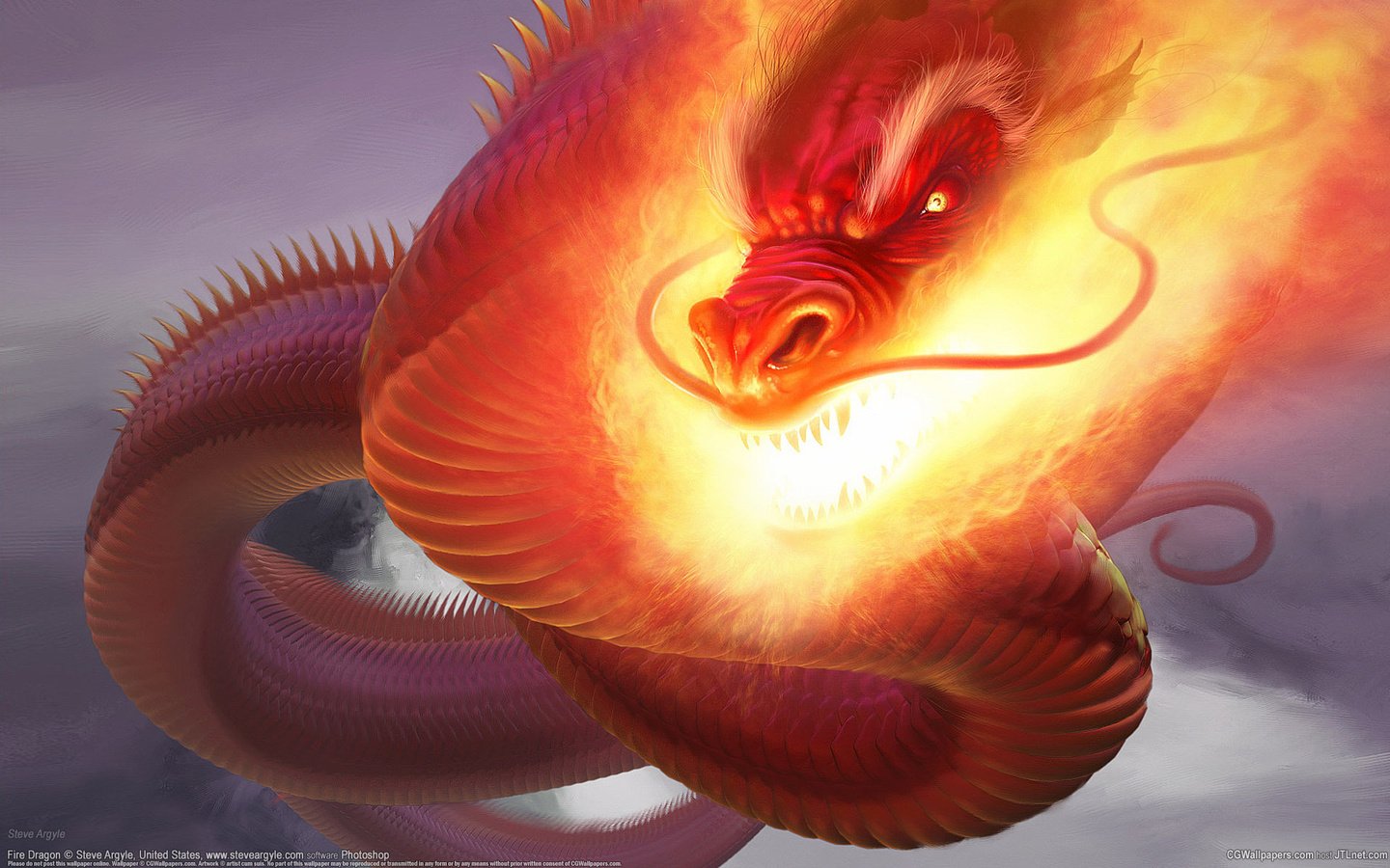 Обои дракон, огонь, змей, fire dragon, steve argyle, cg wallpapers, dragon, fire, snakes разрешение 1920x1200 Загрузить