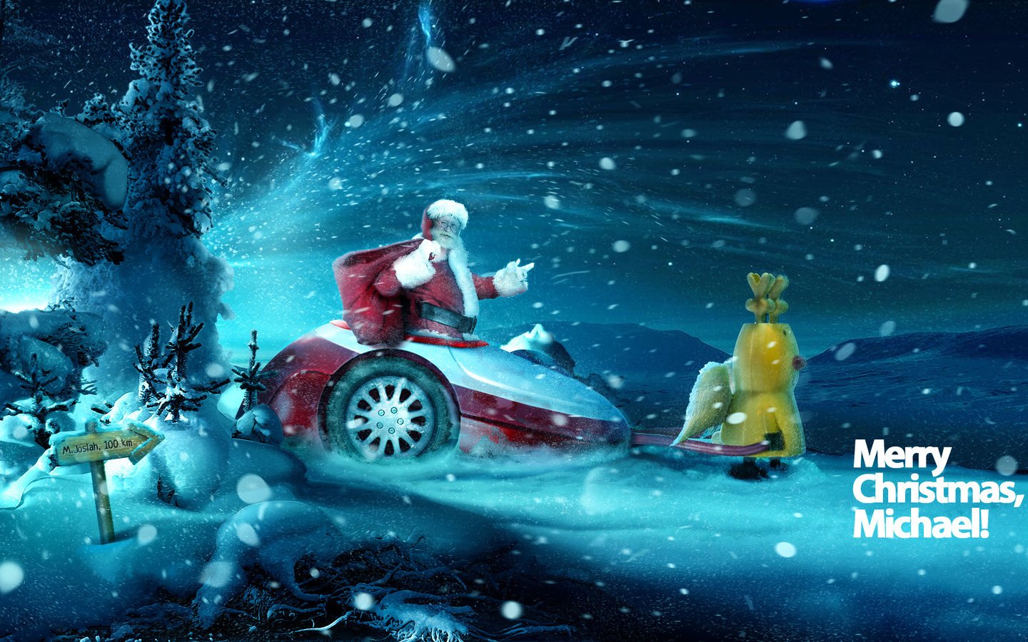 Обои ночь, снег, дед мороз, night, snow, santa claus разрешение 1920x1100 Загрузить