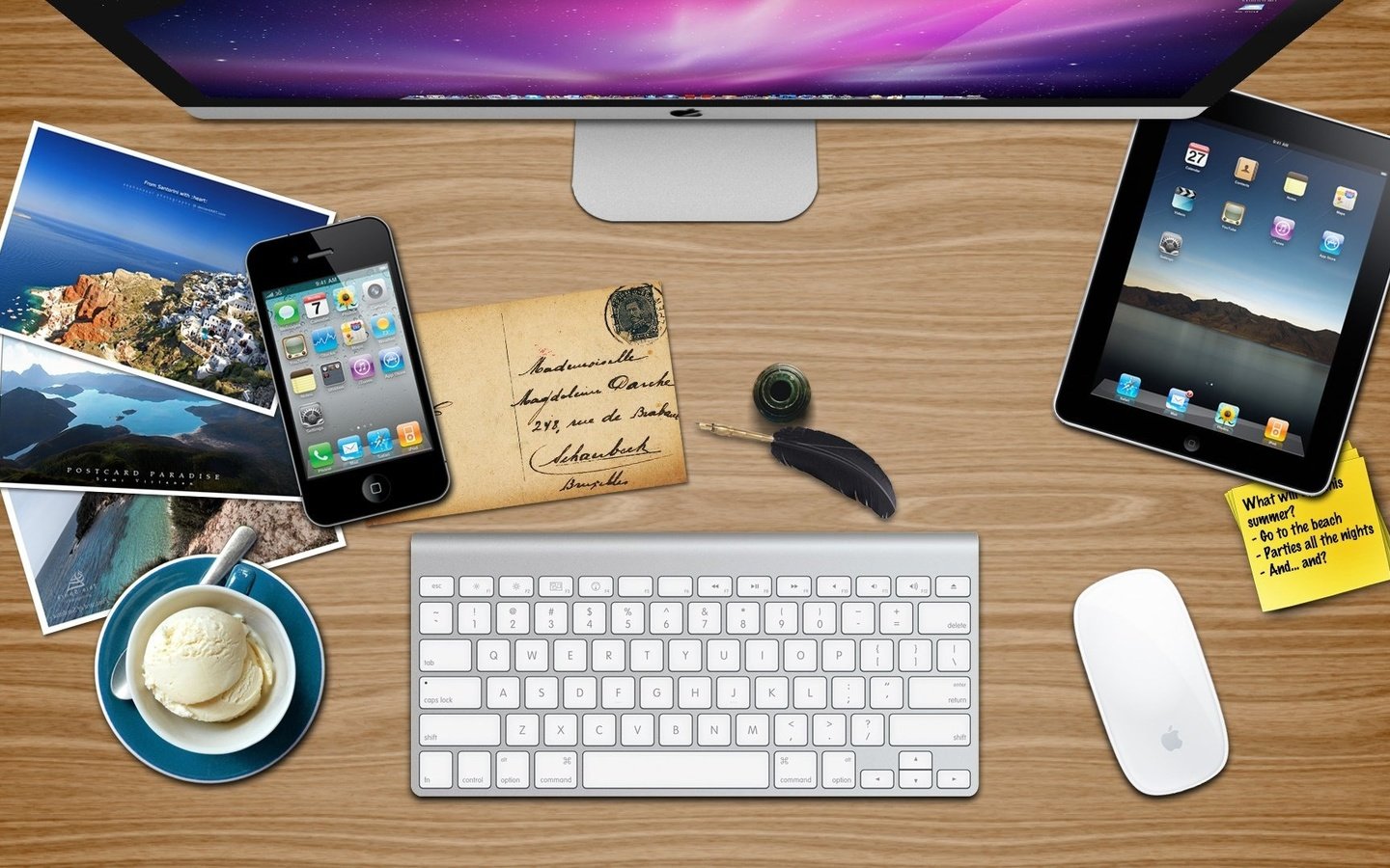 Обои мак, ipad, apple summer desk, айфон, mac, iphone разрешение 1920x1080 Загрузить