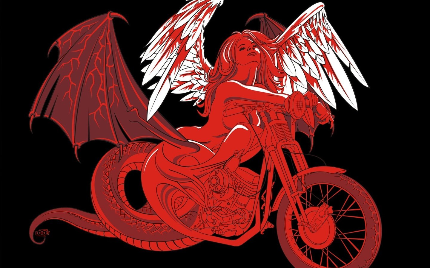 Обои девушка, вектор, крылья, мотоцикл, girl, vector, wings, motorcycle разрешение 1920x1440 Загрузить
