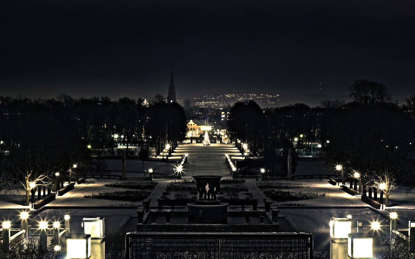 Обои ночь, фонари, огни, парк, город, hdr, большое разрешение, night, lights, park, the city, a great solution разрешение 5181x3238 Загрузить