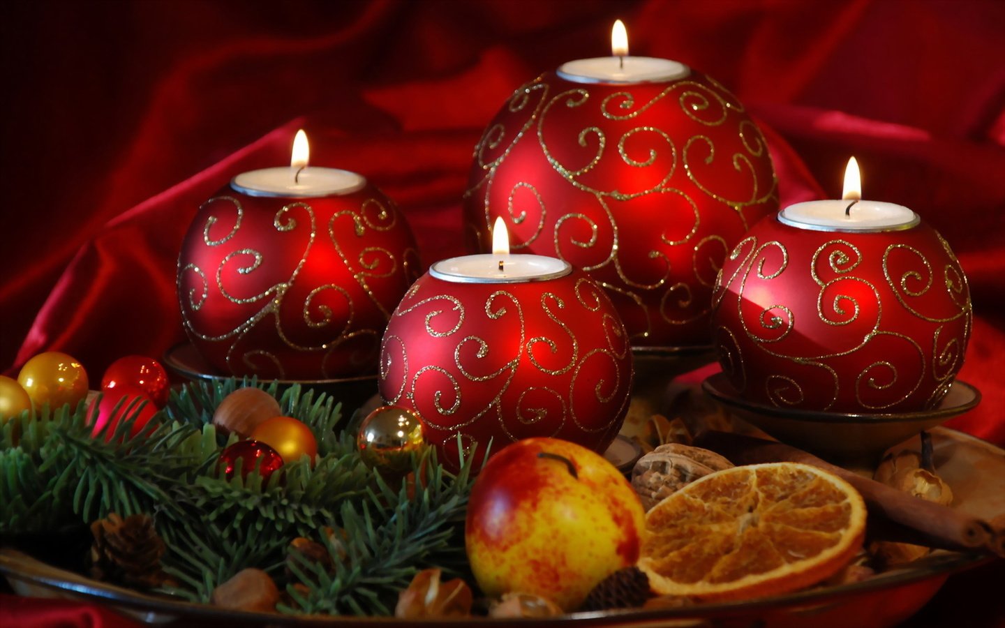 Обои свечи, новый год, фрукты, candles, new year, fruit разрешение 1920x1200 Загрузить