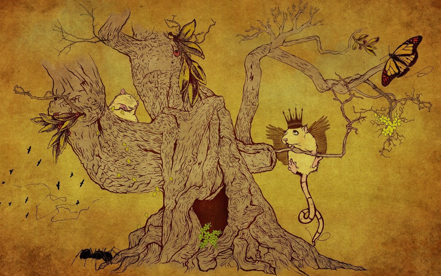 Обои рисунок, дерево, животные, figure, tree, animals разрешение 1920x1200 Загрузить