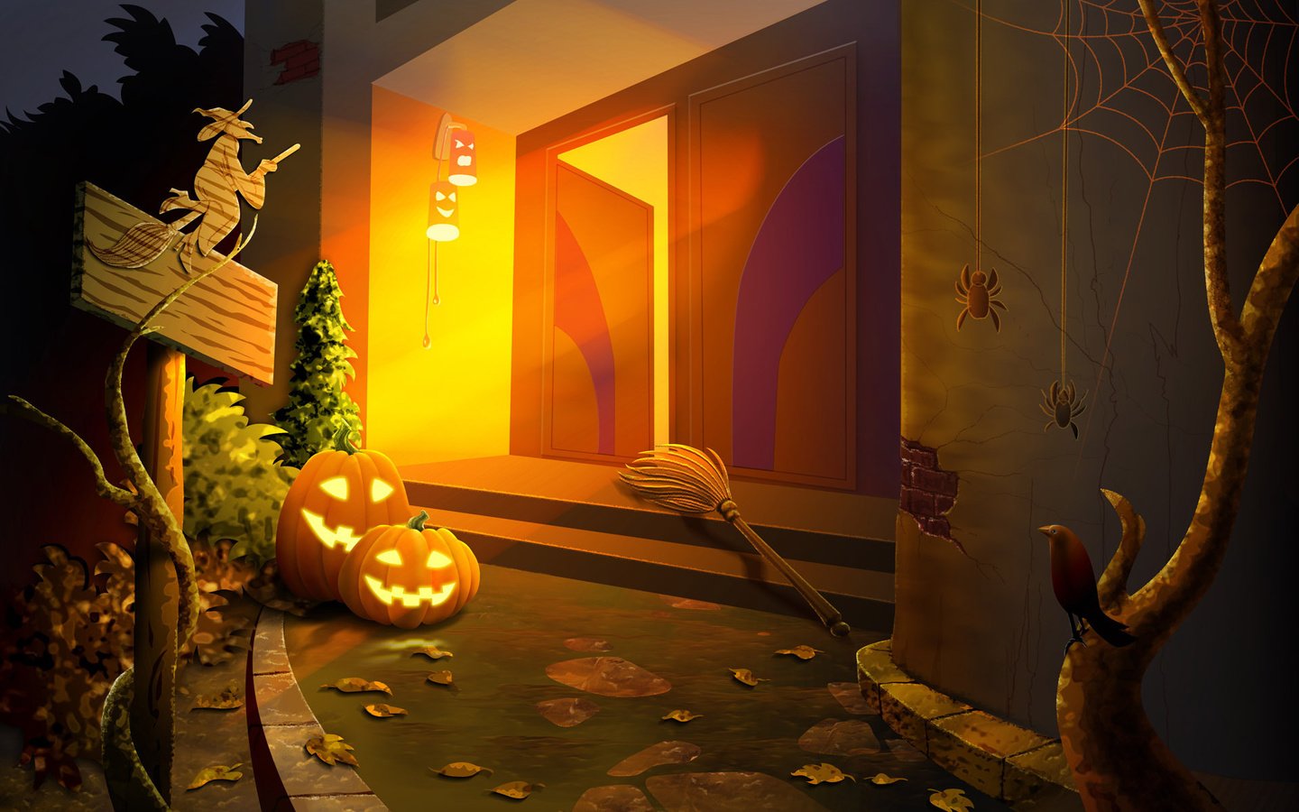 Скачать обои хэллоуин, хеллоуин, ужастик, тыквы, halloween разрешение 1440x...