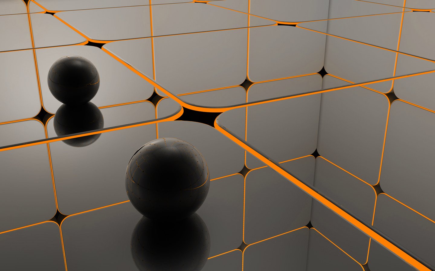 Обои шары, отражение, черный, оранжевый, balls, reflection, black, orange разрешение 2560x1440 Загрузить