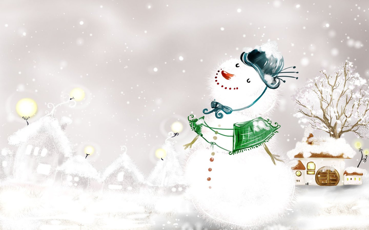 Обои снег, новый год, снеговик, snow, new year, snowman разрешение 1920x1200 Загрузить