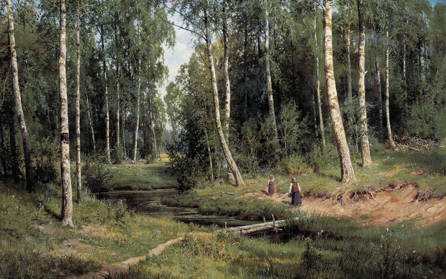 Обои картина, ручей, шишкин, в берёзовом, лесу, picture, stream, shishkin, in berezovo, forest разрешение 2000x1355 Загрузить