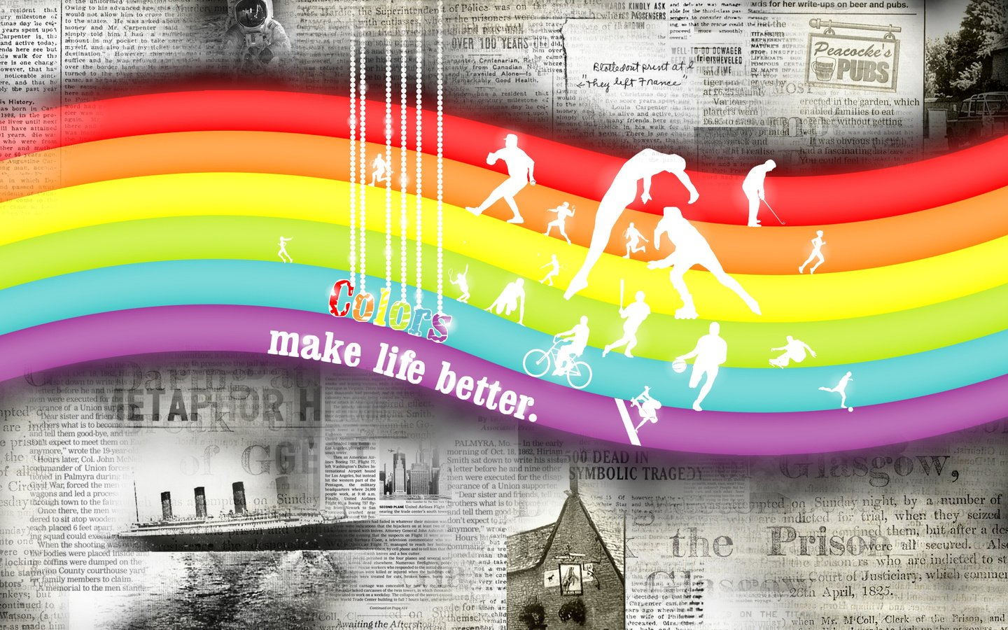 Обои цвет, радуга, газеты, color make life better, color, rainbow, newspapers разрешение 1920x1200 Загрузить