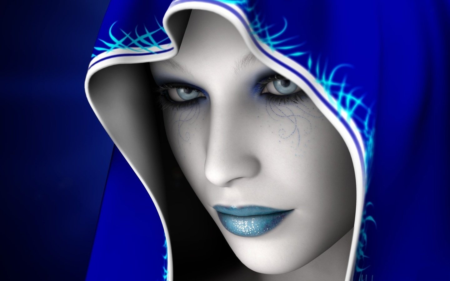 Обои синий, лицо, капюшон, blue, face, hood разрешение 1920x1200 Загрузить