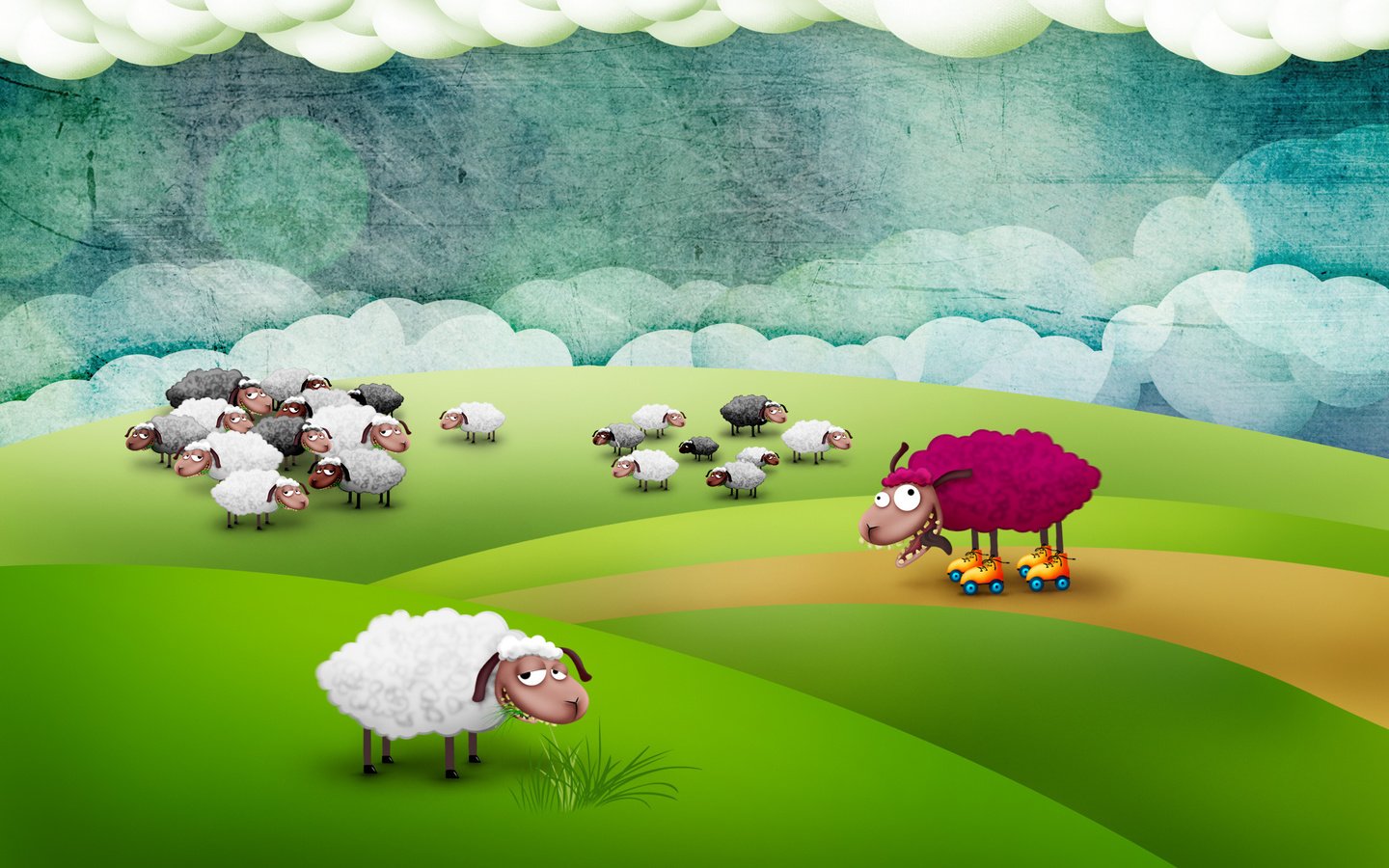 Обои поле, овцы, сумашедшая овца, field, sheep, mad sheep разрешение 2560x1600 Загрузить