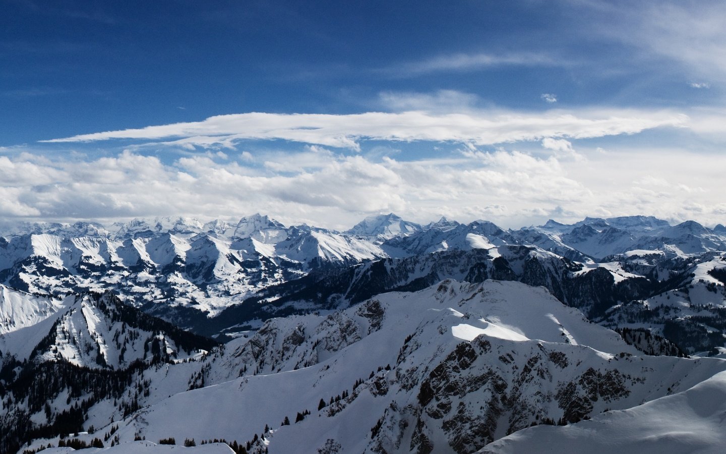 Обои небо, горы, снег, альпы, the sky, mountains, snow, alps разрешение 5120x1600 Загрузить