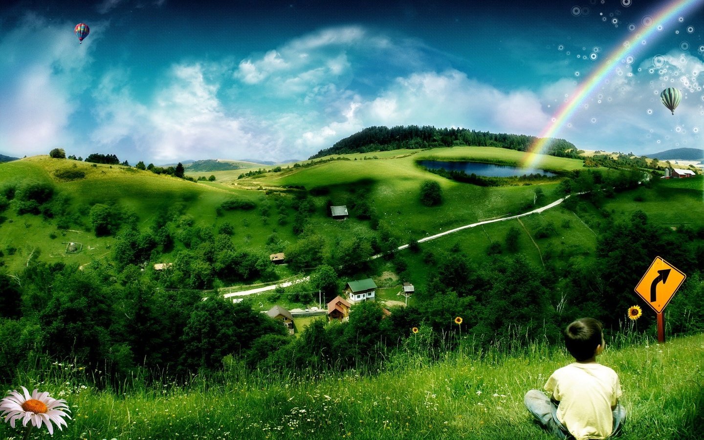 Обои холмы, зелёный, радуга, дети, hills, green, rainbow, children разрешение 1920x1200 Загрузить