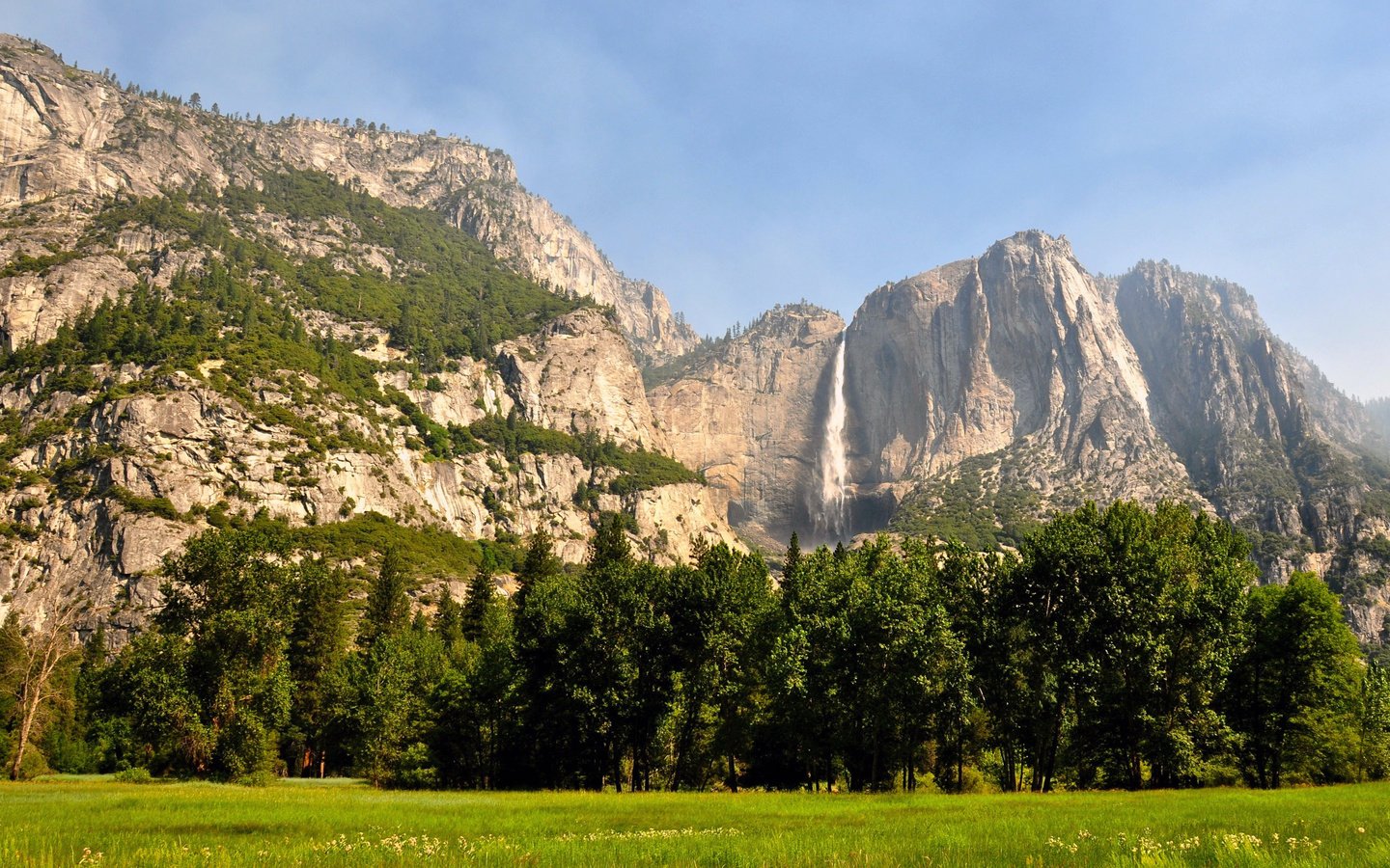 Обои горы, лес, водопад, сша, калифорния, йосемите, mountains, forest, waterfall, usa, ca, yosemite разрешение 2560x1600 Загрузить