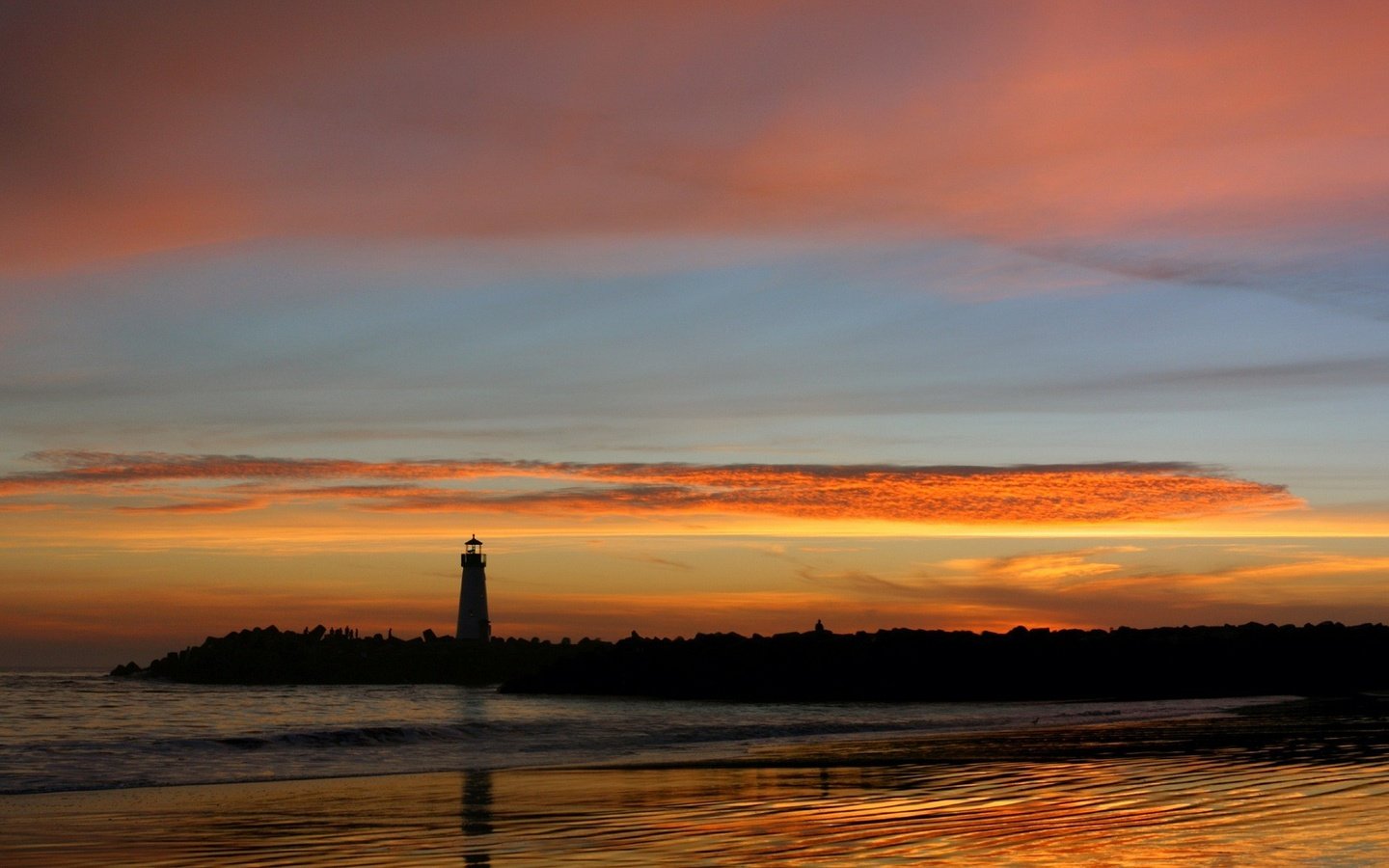 Обои закат, отражение, маяк, sunset, reflection, lighthouse разрешение 1920x1440 Загрузить