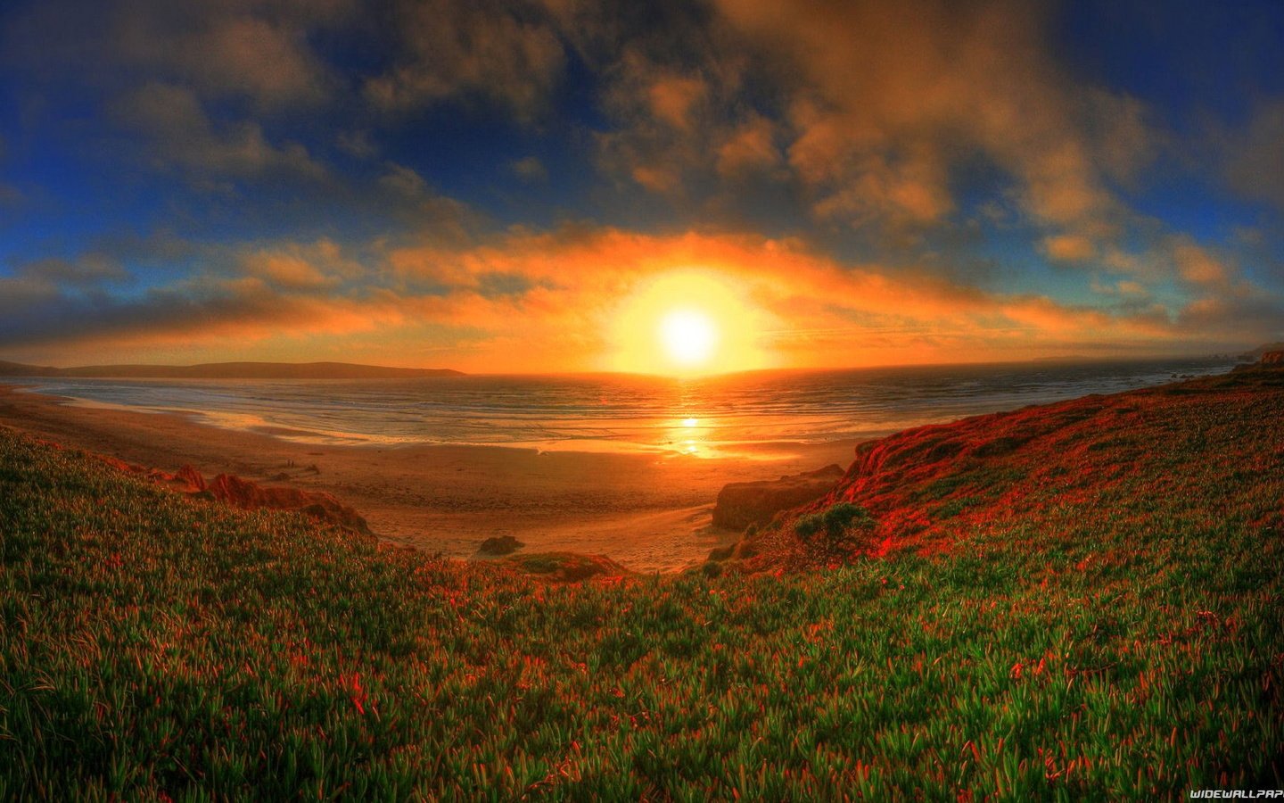 Обои солнце, природа, закат, море, пляж, the sun, nature, sunset, sea, beach разрешение 1920x1080 Загрузить