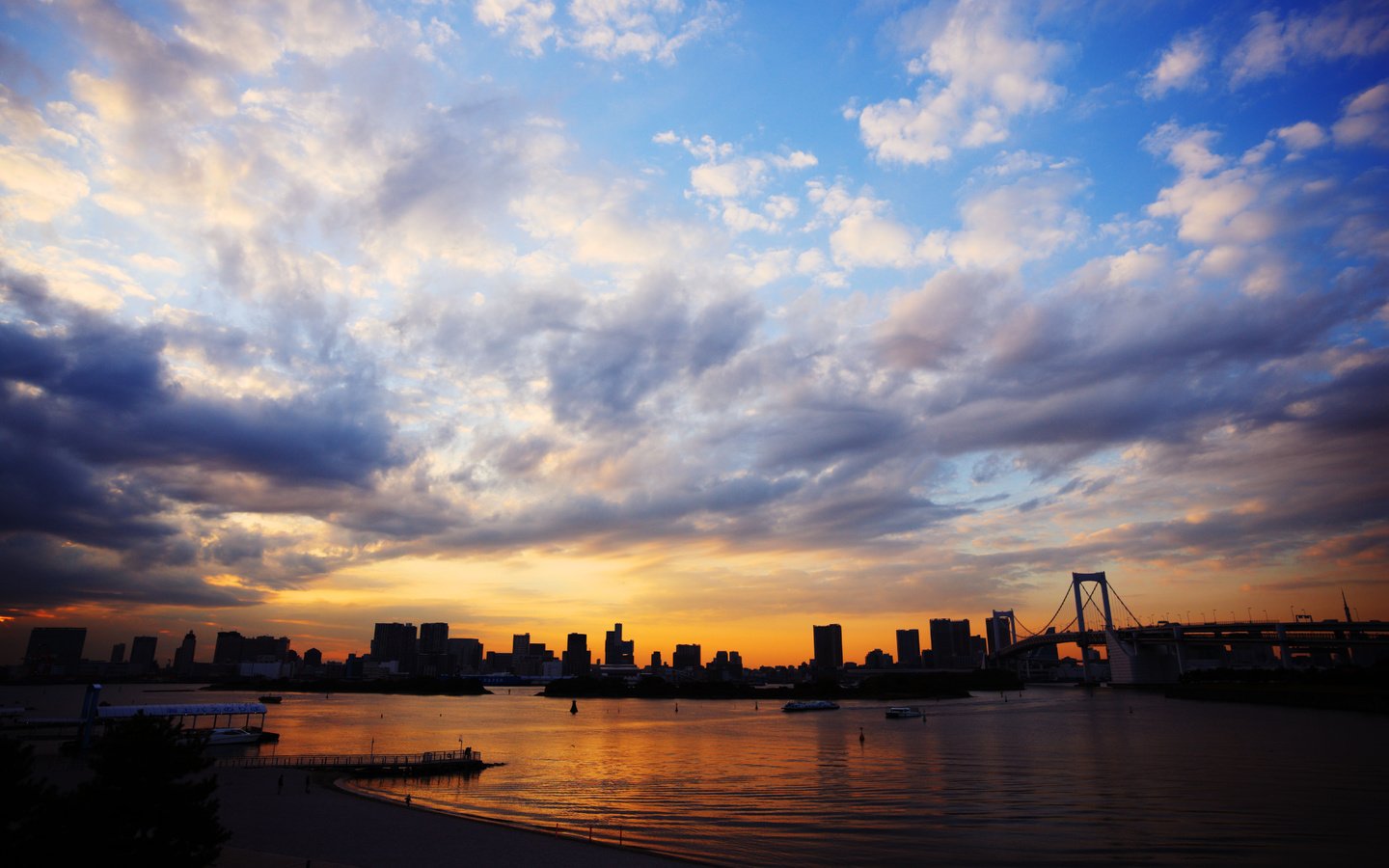 Обои небо, облака, море, мост, япония, токио, the sky, clouds, sea, bridge, japan, tokyo разрешение 5616x3744 Загрузить