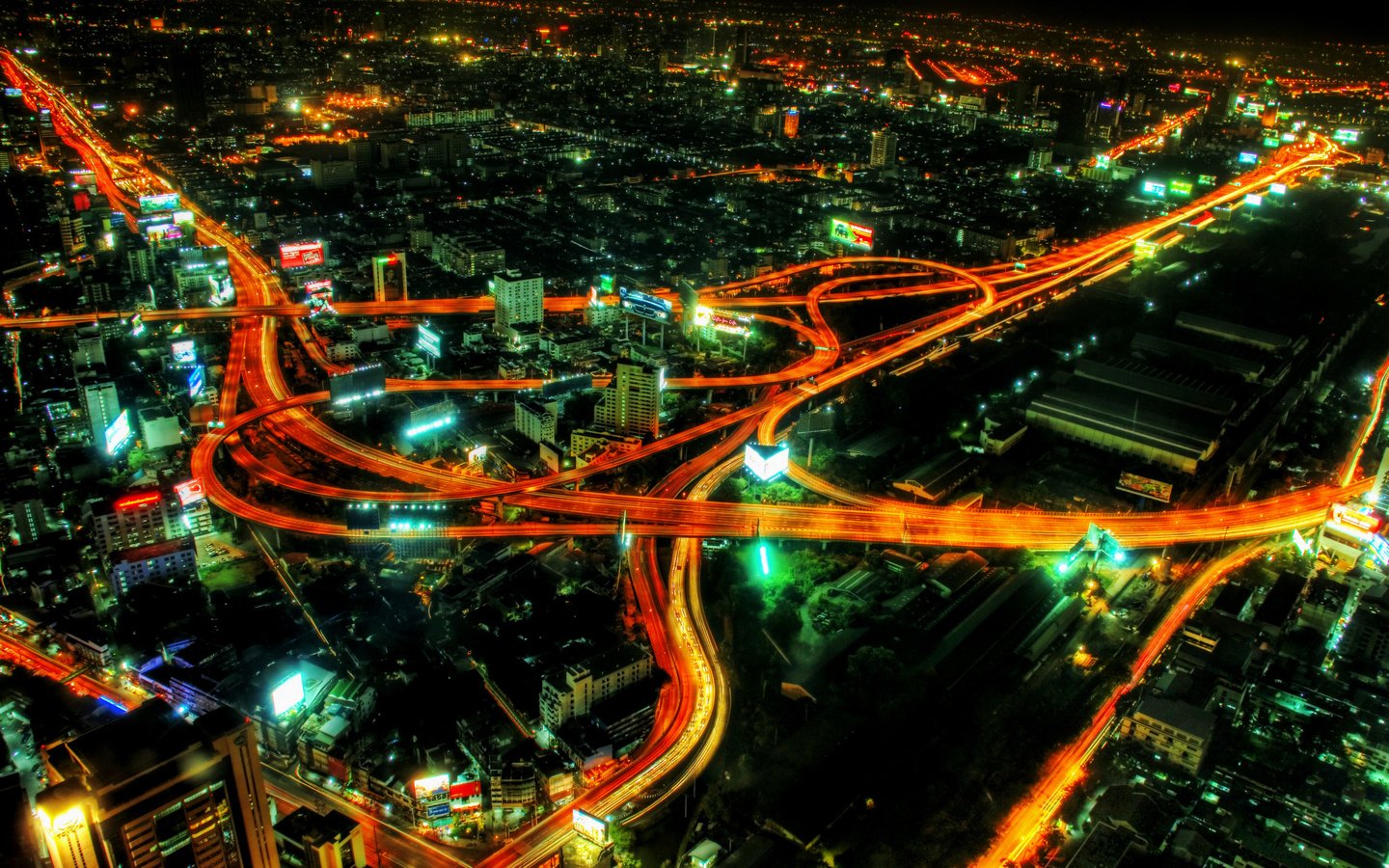 Обои дорога, огни, вид, ночной город, развязка, road, lights, view, night city, interchange разрешение 2560x1600 Загрузить